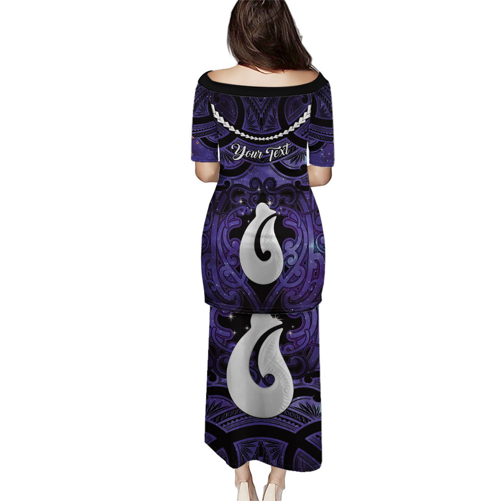 Personalised Maori Matariki Hei Matau Waiporoporo Family Matching Puletasi and Hawaiian Shirt Maori Kowhaiwhai Pattern Galaxy LT01 - Polynesian Pride
