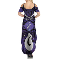 Personalised Maori Matariki Hei Matau Waiporoporo Family Matching Summer Maxi Dress and Hawaiian Shirt Maori Kowhaiwhai Pattern Galaxy LT01 - Polynesian Pride