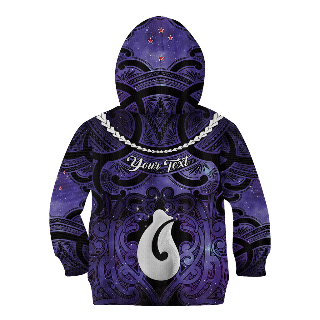 Personalised Maori Matariki Hei Matau Waiporoporo Kid Hoodie Maori Kowhaiwhai Pattern Galaxy
