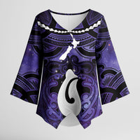 Personalised Maori Matariki Hei Matau Waiporoporo Kimono Sleeve Blouse Maori Kowhaiwhai Pattern Galaxy