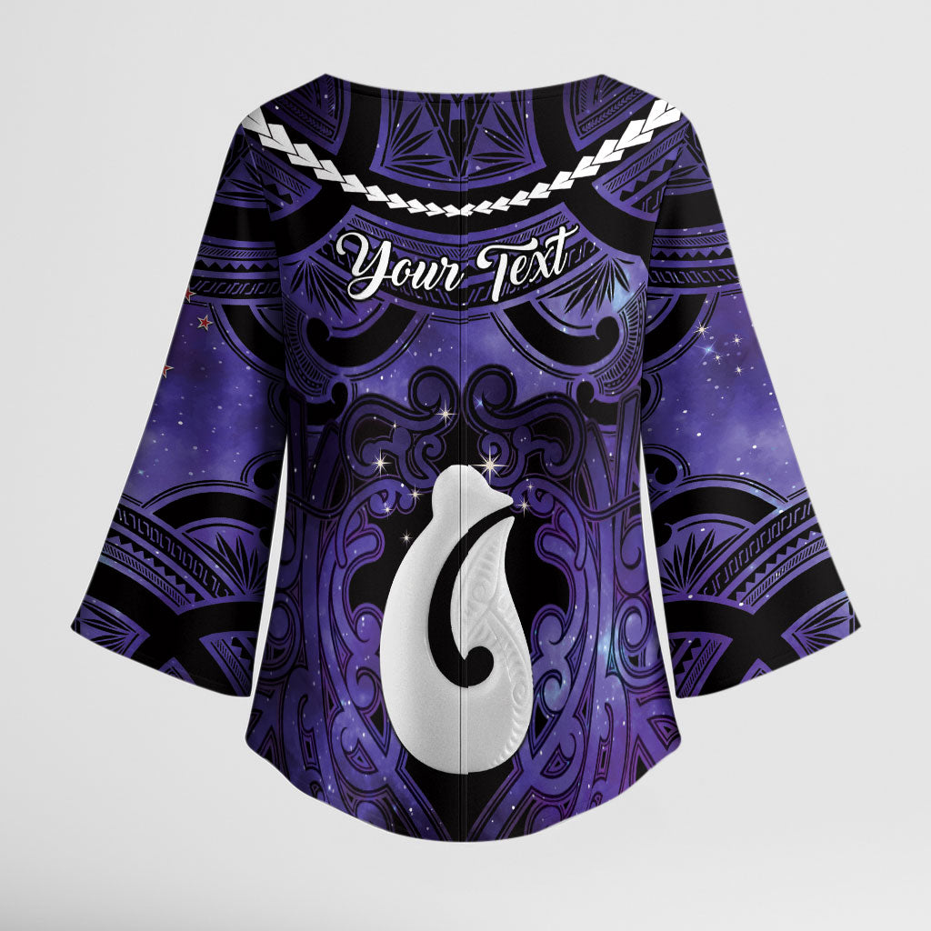 Personalised Maori Matariki Hei Matau Waiporoporo Kimono Sleeve Blouse Maori Kowhaiwhai Pattern Galaxy