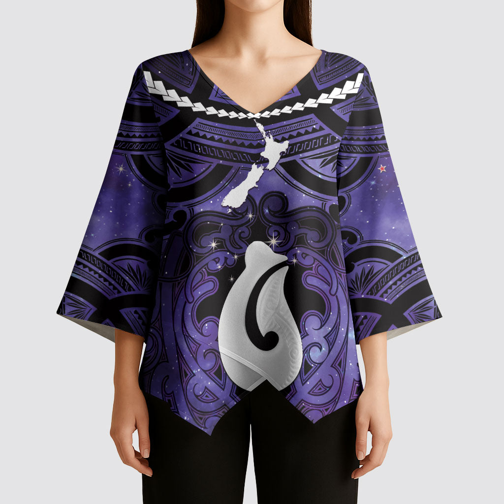 Personalised Maori Matariki Hei Matau Waiporoporo Kimono Sleeve Blouse Maori Kowhaiwhai Pattern Galaxy