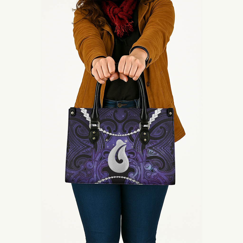 Maori Matariki Hei Matau Waiporoporo Leather Bag Maori Kowhaiwhai Pattern Galaxy