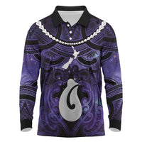 Personalised Maori Matariki Hei Matau Waiporoporo Long Sleeve Polo Shirt Maori Kowhaiwhai Pattern Galaxy