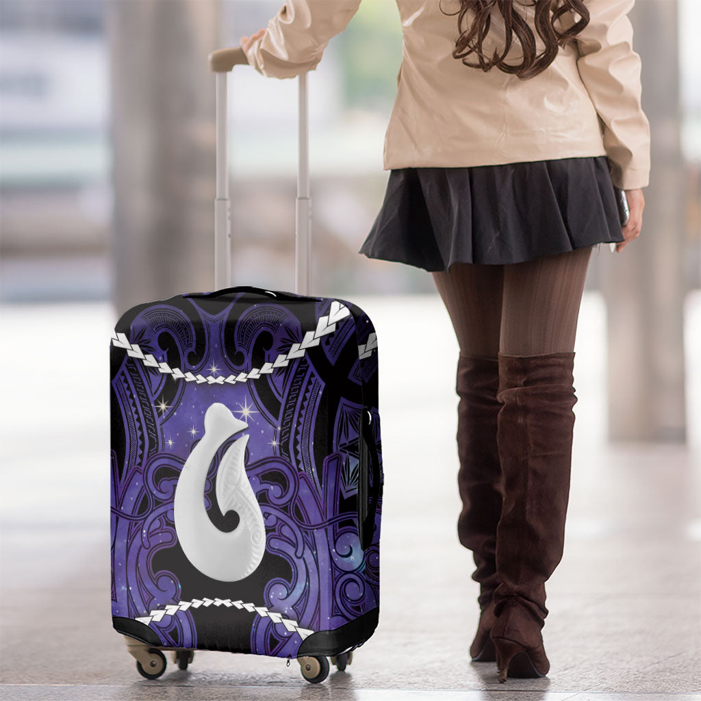 Maori Matariki Hei Matau Waiporoporo Luggage Cover Maori Kowhaiwhai Pattern Galaxy