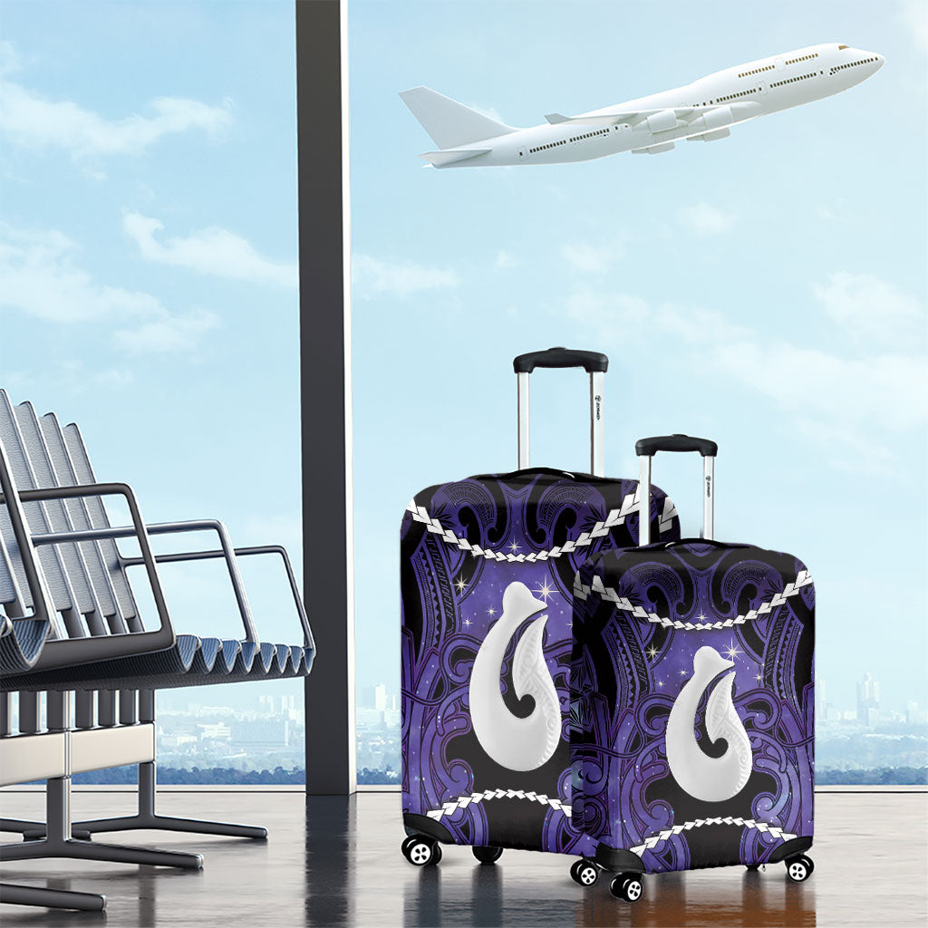 Maori Matariki Hei Matau Waiporoporo Luggage Cover Maori Kowhaiwhai Pattern Galaxy