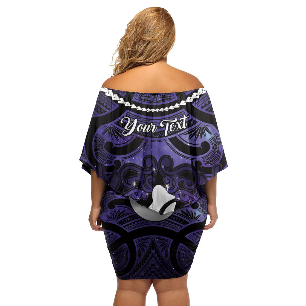 Personalised Maori Matariki Hei Matau Waiporoporo Off Shoulder Short Dress Maori Kowhaiwhai Pattern Galaxy