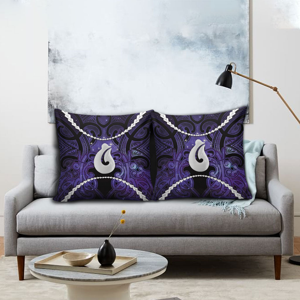 Maori Matariki Hei Matau Waiporoporo Pillow Cover Maori Kowhaiwhai Pattern Galaxy