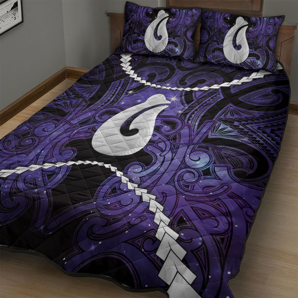 Maori Matariki Hei Matau Waiporoporo Quilt Bed Set Maori Kowhaiwhai Pattern Galaxy