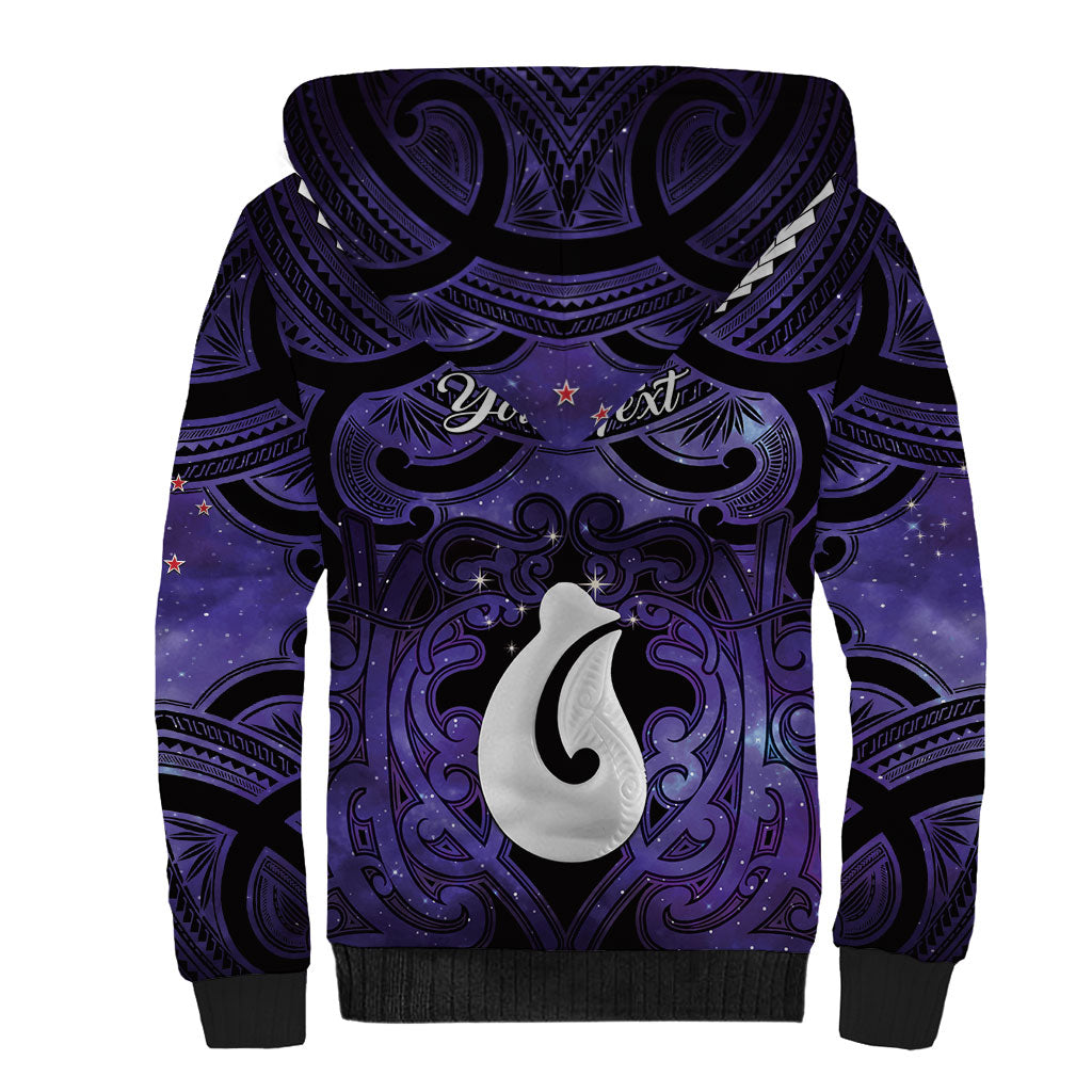 Personalised Maori Matariki Hei Matau Waiporoporo Sherpa Hoodie Maori Kowhaiwhai Pattern Galaxy