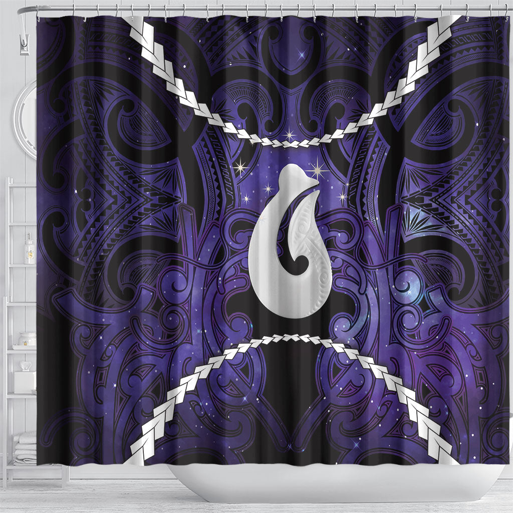 Maori Matariki Hei Matau Waiporoporo Shower Curtain Maori Kowhaiwhai Pattern Galaxy
