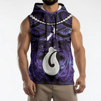 Personalised Maori Matariki Hei Matau Waiporoporo Sleeveless Hoodie Maori Kowhaiwhai Pattern Galaxy