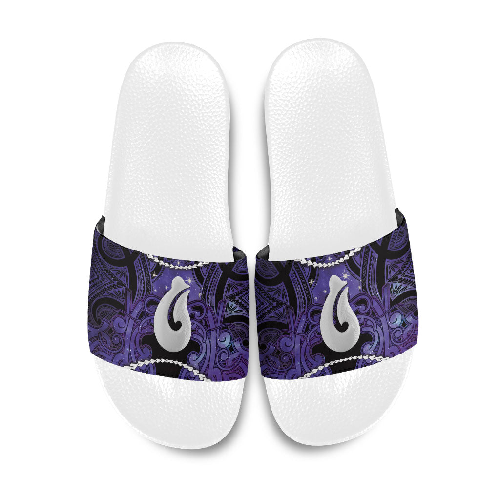 Maori Matariki Hei Matau Waiporoporo Slide Sandals Maori Kowhaiwhai Pattern Galaxy