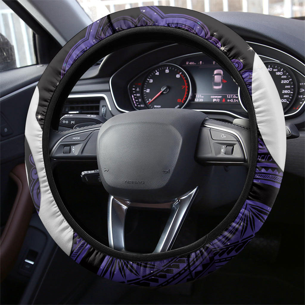Maori Matariki Hei Matau Waiporoporo Steering Wheel Cover Maori Kowhaiwhai Pattern Galaxy