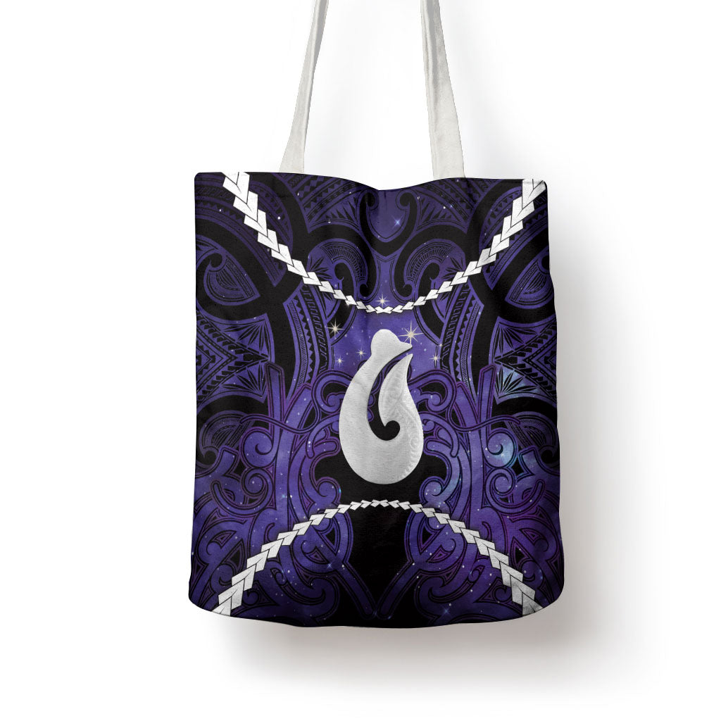 Maori Matariki Hei Matau Waiporoporo Tote Bag Maori Kowhaiwhai Pattern Galaxy