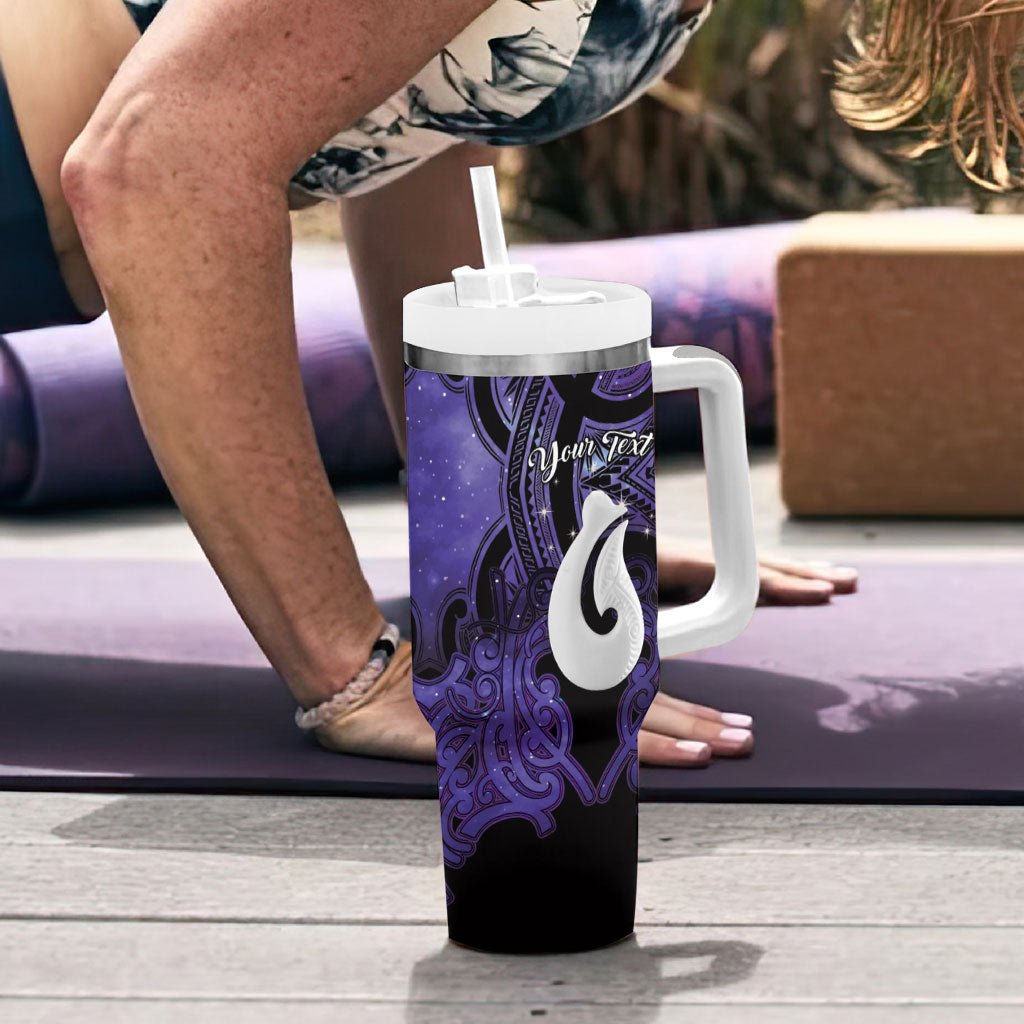 Personalised Maori Matariki Hei Matau Waiporoporo Tumbler With Handle Maori Kowhaiwhai Pattern Galaxy