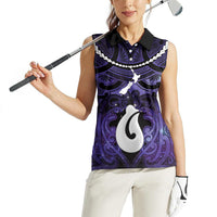 Personalised Maori Matariki Hei Matau Waiporoporo Women Sleeveless Polo Shirt Maori Kowhaiwhai Pattern Galaxy