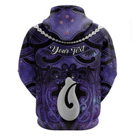 Personalised Maori Matariki Hei Matau Waiporoporo Zip Hoodie Maori Kowhaiwhai Pattern Galaxy