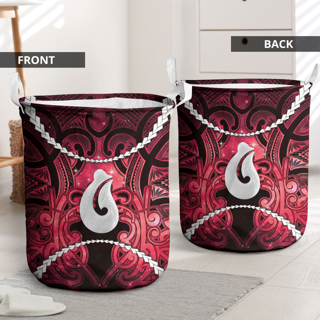 Maori Matariki Hei Matau Whero Laundry Basket Maori Kowhaiwhai Pattern Galaxy