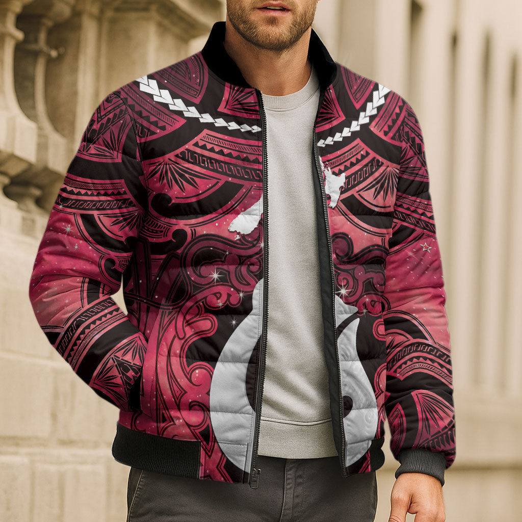 Personalised Maori Matariki Hei Matau Whero Bomber Puffer Jacket Maori Kowhaiwhai Pattern Galaxy