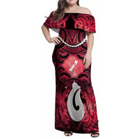 Personalised Maori Matariki Hei Matau Whero Family Matching Off Shoulder Maxi Dress and Hawaiian Shirt Maori Kowhaiwhai Pattern Galaxy LT01 Mom's Dress Red - Polynesian Pride