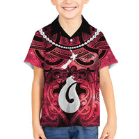 Personalised Maori Matariki Hei Matau Whero Family Matching Off Shoulder Maxi Dress and Hawaiian Shirt Maori Kowhaiwhai Pattern Galaxy LT01 Son's Shirt Red - Polynesian Pride