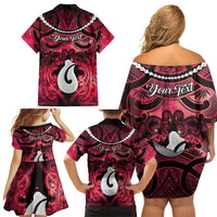 Personalised Maori Matariki Hei Matau Whero Family Matching Off Shoulder Short Dress and Hawaiian Shirt Maori Kowhaiwhai Pattern Galaxy LT01 - Polynesian Pride