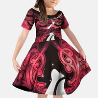 Personalised Maori Matariki Hei Matau Whero Family Matching Summer Maxi Dress and Hawaiian Shirt Maori Kowhaiwhai Pattern Galaxy LT01 Daughter's Dress Red - Polynesian Pride