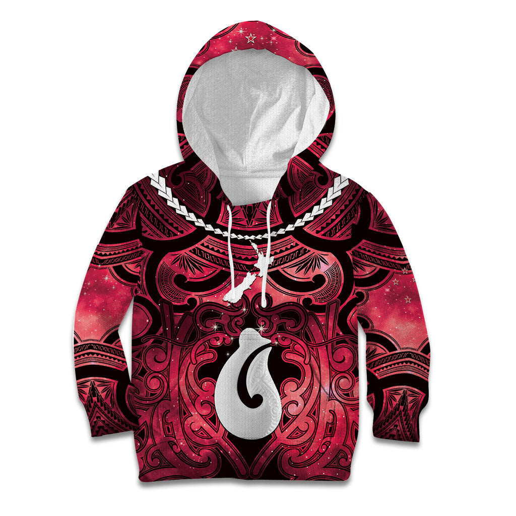 Personalised Maori Matariki Hei Matau Whero Kid Hoodie Maori Kowhaiwhai Pattern Galaxy
