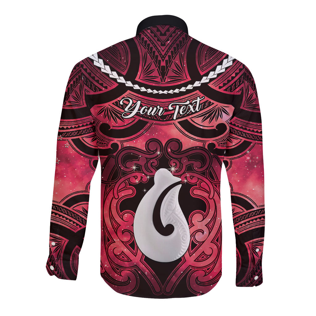 Personalised Maori Matariki Hei Matau Whero Long Sleeve Button Shirt Maori Kowhaiwhai Pattern Galaxy
