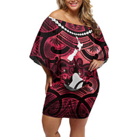 Personalised Maori Matariki Hei Matau Whero Off Shoulder Short Dress Maori Kowhaiwhai Pattern Galaxy