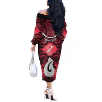Personalised Maori Matariki Hei Matau Whero Off The Shoulder Long Sleeve Dress Maori Kowhaiwhai Pattern Galaxy