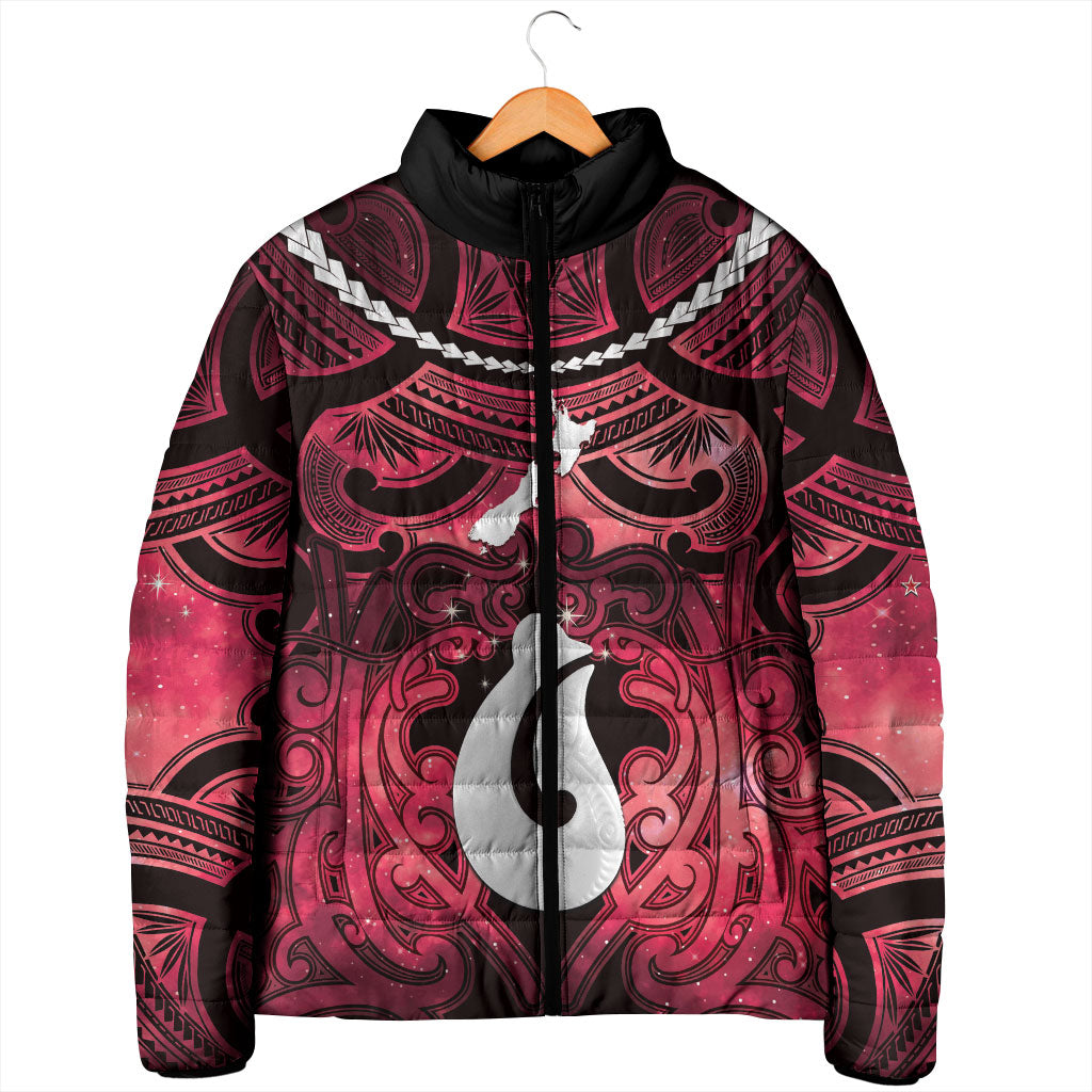 Personalised Maori Matariki Hei Matau Whero Padded Jacket Maori Kowhaiwhai Pattern Galaxy