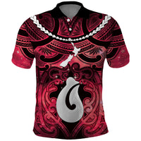 Personalised Maori Matariki Hei Matau Whero Polo Shirt Maori Kowhaiwhai Pattern Galaxy