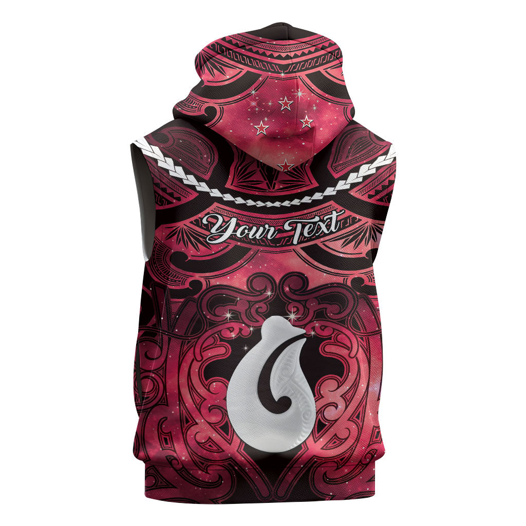 Personalised Maori Matariki Hei Matau Whero Sleeveless Zip Hoodie Maori Kowhaiwhai Pattern Galaxy