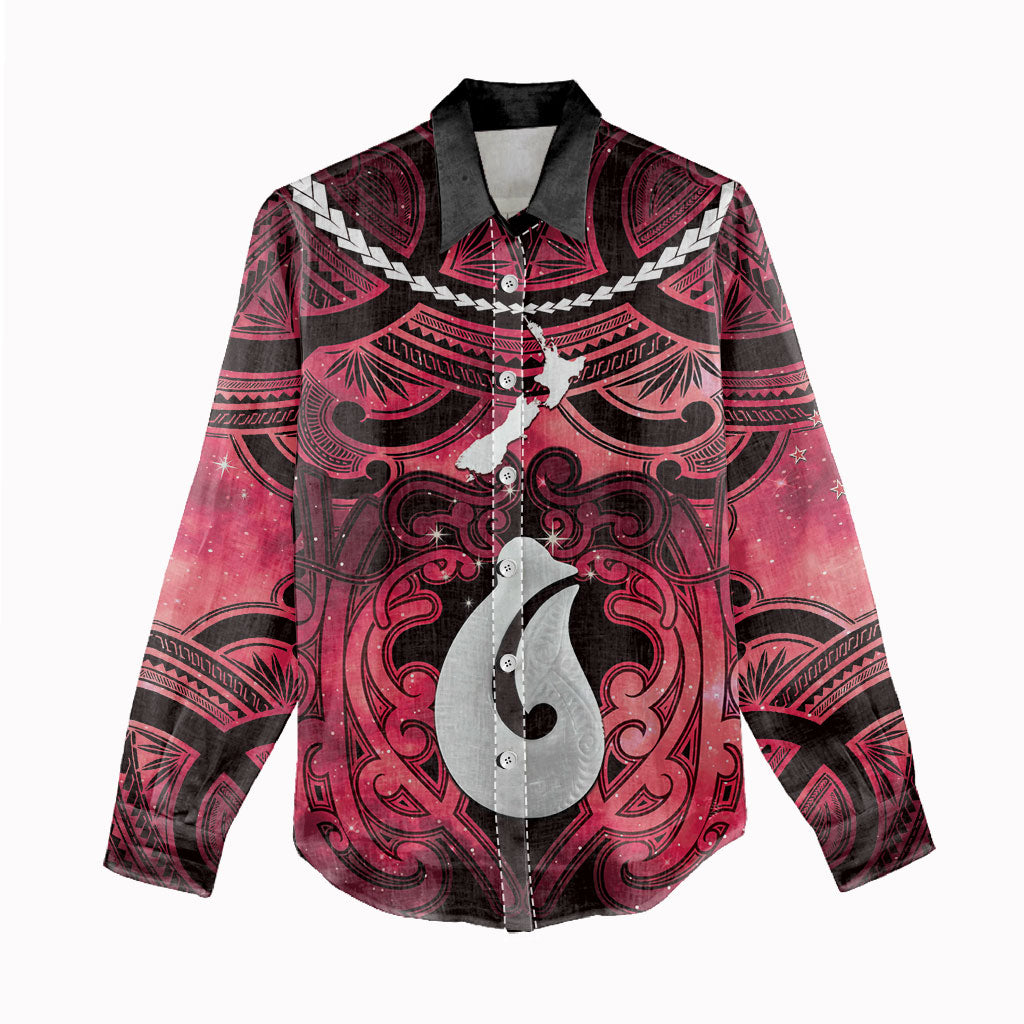 Personalised Maori Matariki Hei Matau Whero Women Casual Shirt Maori Kowhaiwhai Pattern Galaxy