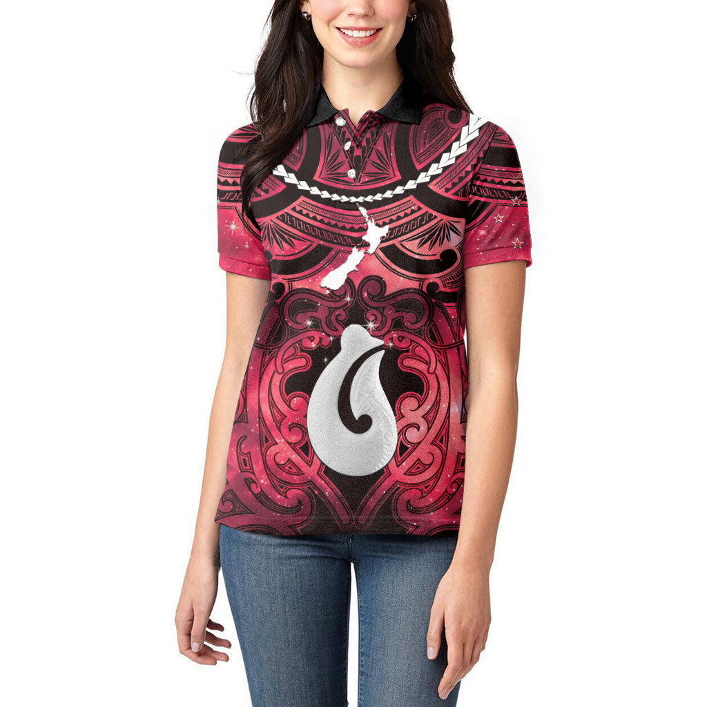 Personalised Maori Matariki Hei Matau Whero Women Polo Shirt Maori Kowhaiwhai Pattern Galaxy
