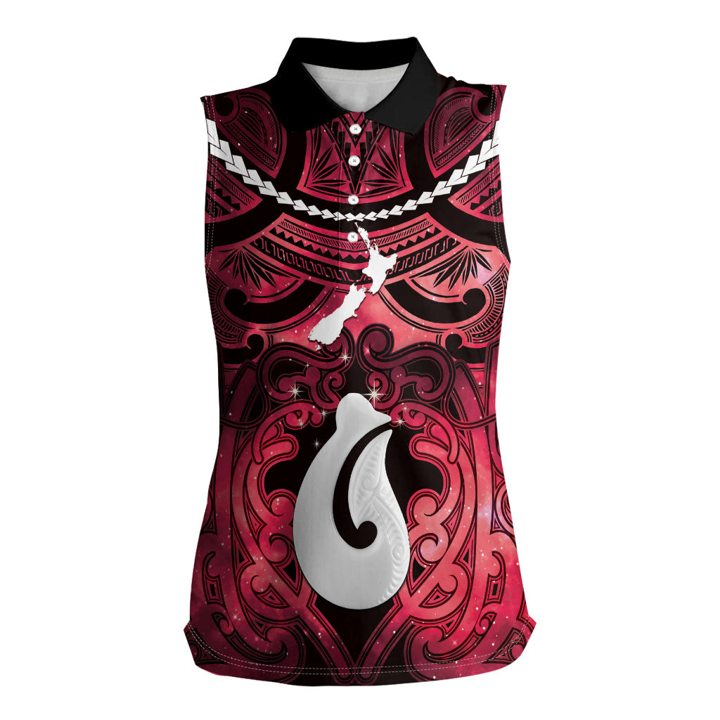 Personalised Maori Matariki Hei Matau Whero Women Sleeveless Polo Shirt Maori Kowhaiwhai Pattern Galaxy