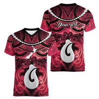 Personalised Maori Matariki Hei Matau Whero Women V-Neck T-Shirt Maori Kowhaiwhai Pattern Galaxy LT01 - Polynesian Pride