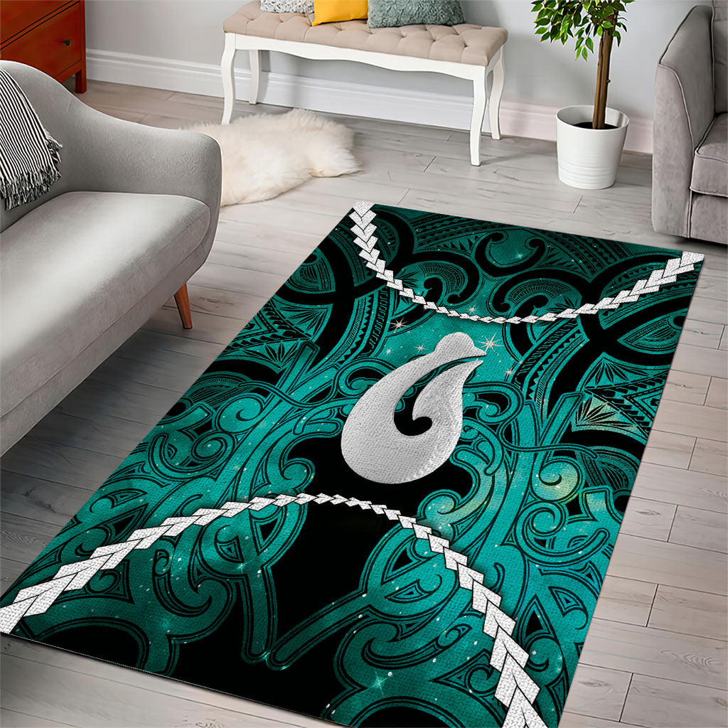 Maori Matariki Hei Matau Turquoise Area Rug Maori Kowhaiwhai Pattern Galaxy