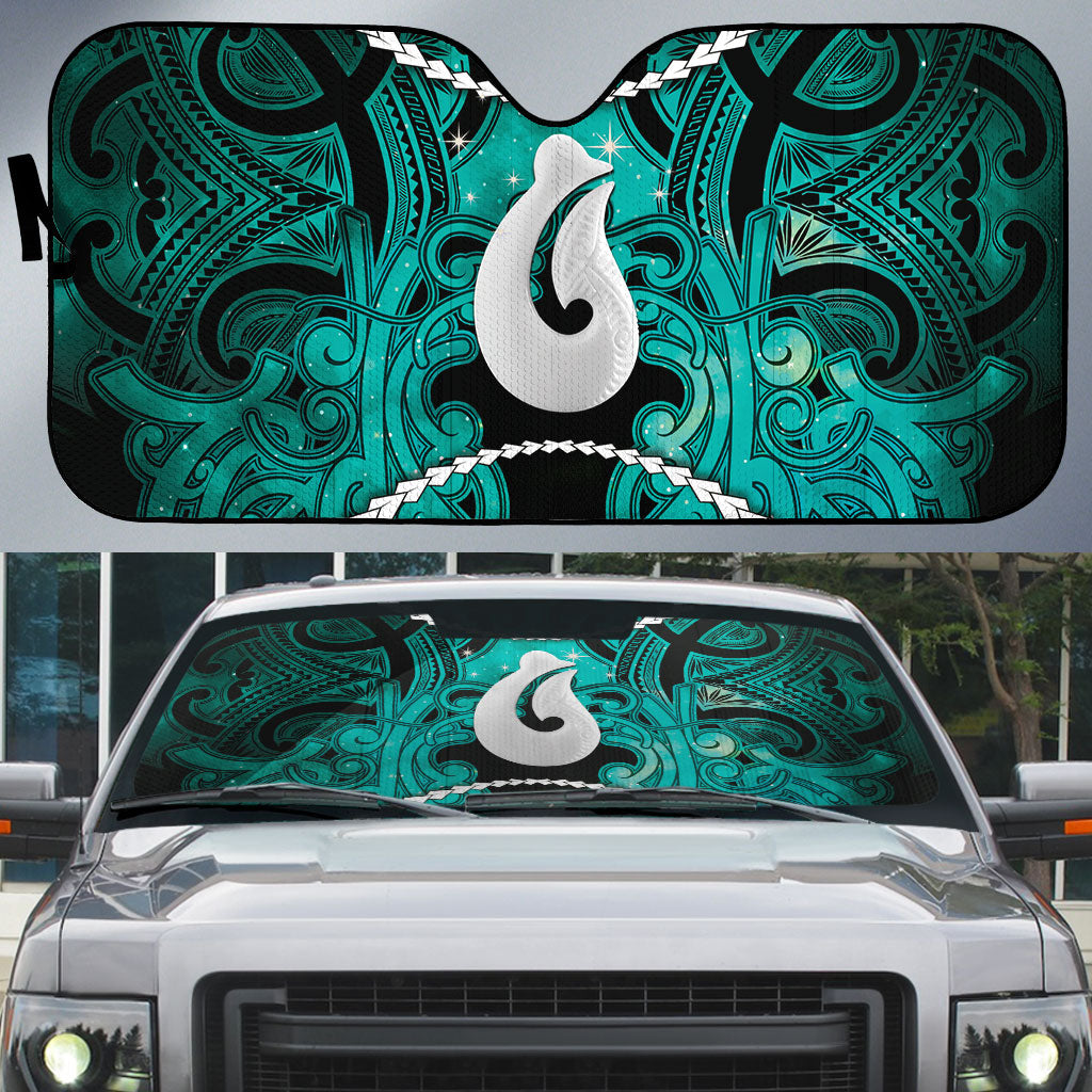 Maori Matariki Hei Matau Turquoise Auto Sun Shade Maori Kowhaiwhai Pattern Galaxy