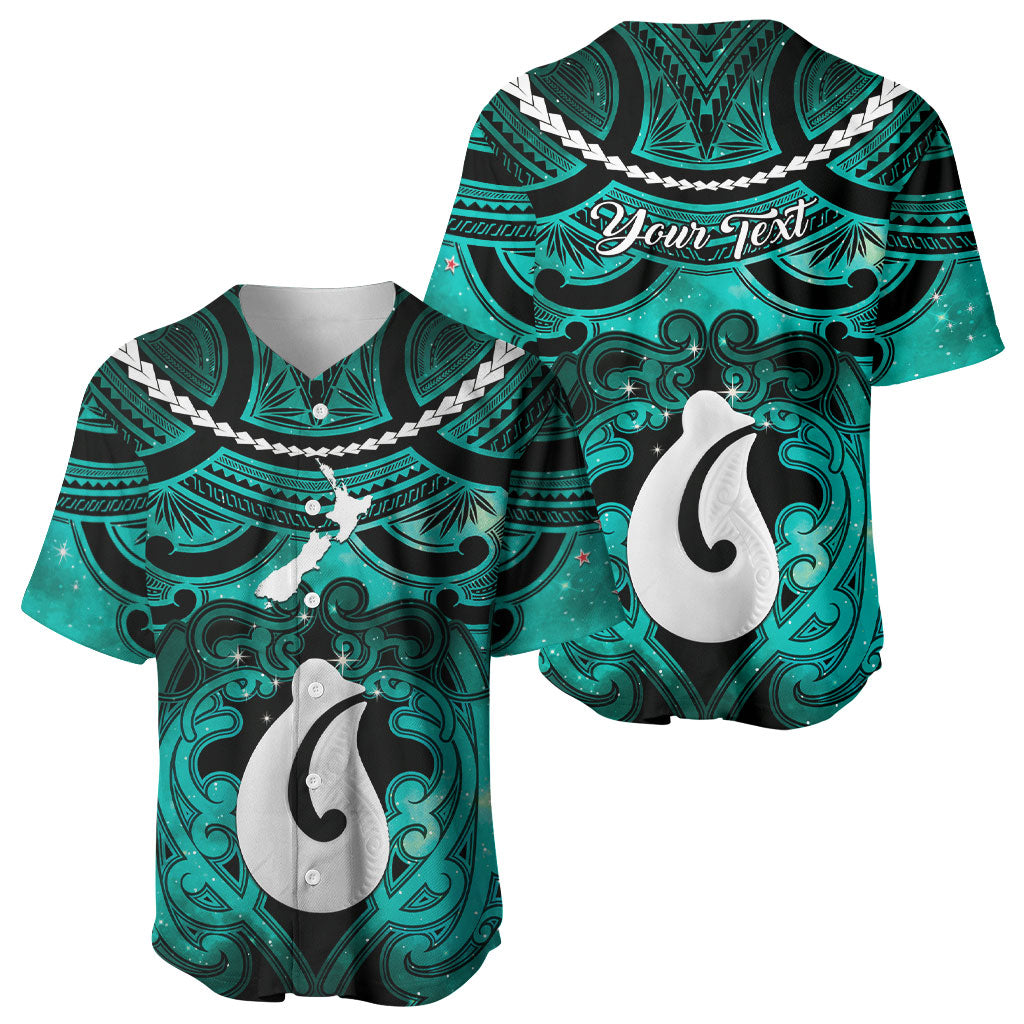 Personalised Maori Matariki Hei Matau Turquoise Baseball Jersey Maori Kowhaiwhai Pattern Galaxy