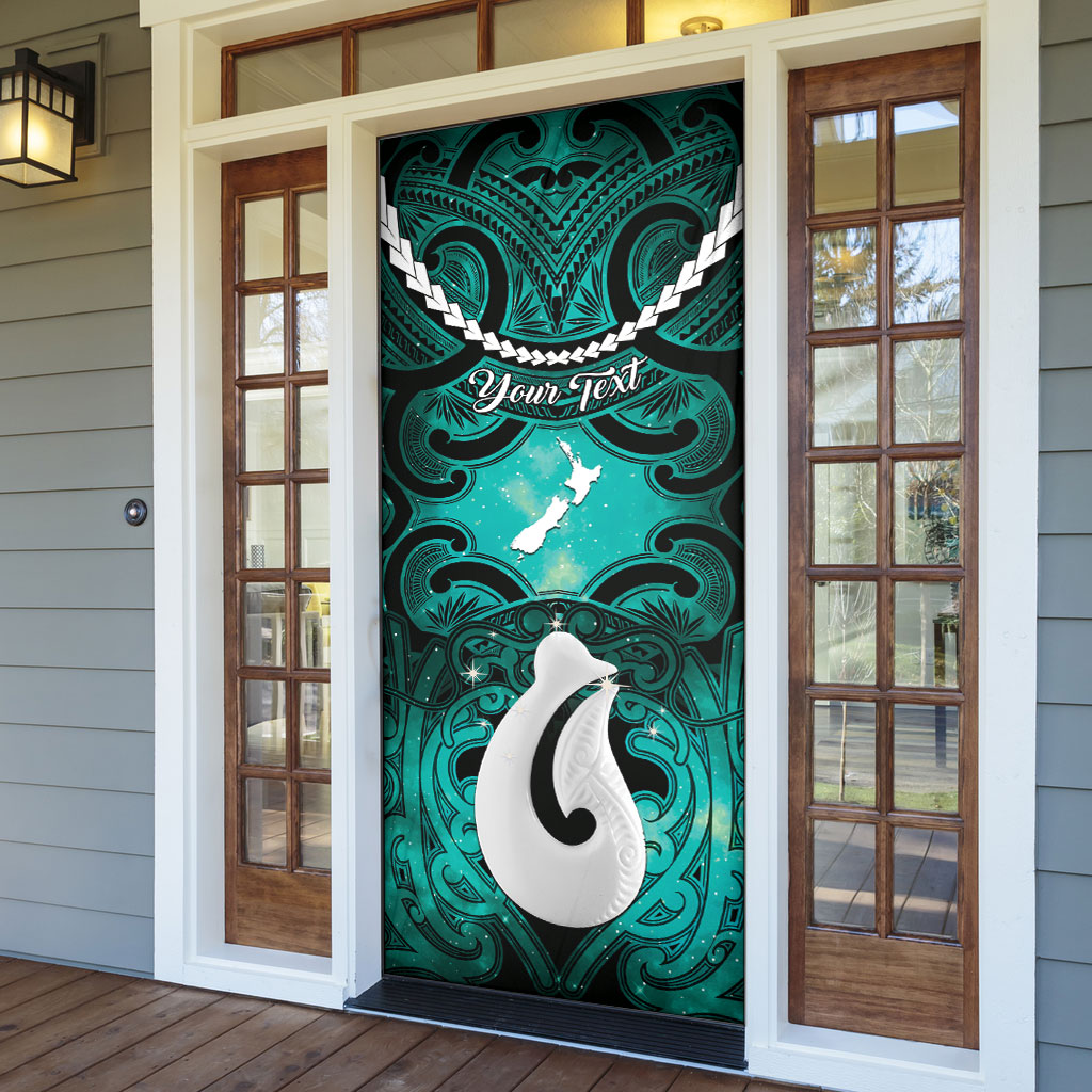 Personalised Maori Matariki Hei Matau Turquoise Door Cover Maori Kowhaiwhai Pattern Galaxy
