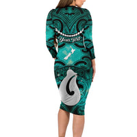 Personalised Maori Matariki Hei Matau Turquoise Family Matching Long Sleeve Bodycon Dress and Hawaiian Shirt Maori Kowhaiwhai Pattern Galaxy LT01 - Polynesian Pride