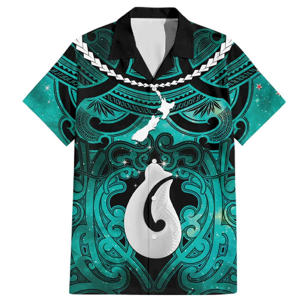 Personalised Maori Matariki Hei Matau Turquoise Family Matching Off Shoulder Short Dress and Hawaiian Shirt Maori Kowhaiwhai Pattern Galaxy LT01 Dad's Shirt - Short Sleeve Turquoise - Polynesian Pride