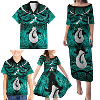Personalised Maori Matariki Hei Matau Turquoise Family Matching Puletasi and Hawaiian Shirt Maori Kowhaiwhai Pattern Galaxy LT01 - Polynesian Pride