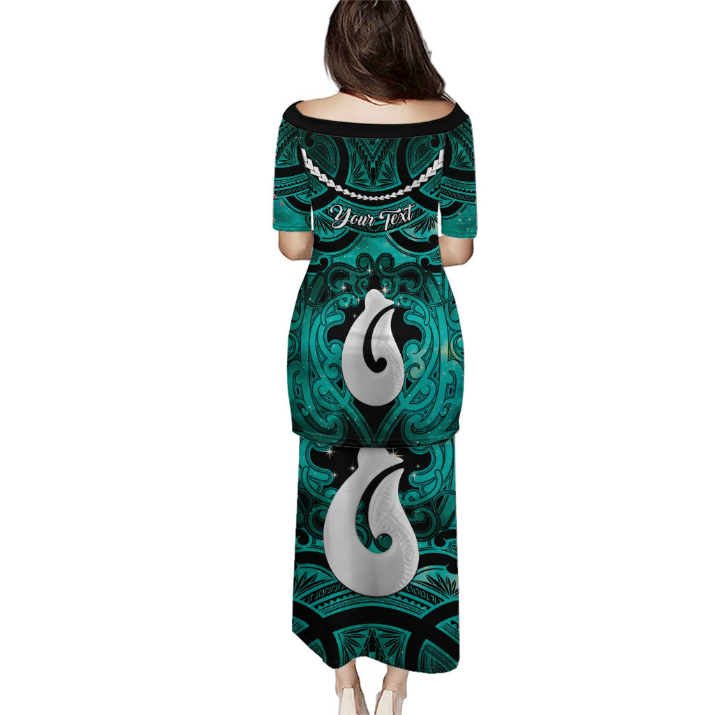 Personalised Maori Matariki Hei Matau Turquoise Family Matching Puletasi and Hawaiian Shirt Maori Kowhaiwhai Pattern Galaxy LT01 - Polynesian Pride