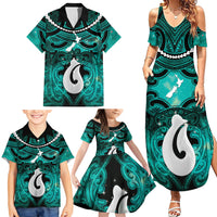 Personalised Maori Matariki Hei Matau Turquoise Family Matching Summer Maxi Dress and Hawaiian Shirt Maori Kowhaiwhai Pattern Galaxy LT01 - Polynesian Pride