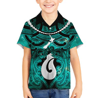 Personalised Maori Matariki Hei Matau Turquoise Family Matching Summer Maxi Dress and Hawaiian Shirt Maori Kowhaiwhai Pattern Galaxy LT01 Son's Shirt Turquoise - Polynesian Pride