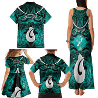 Personalised Maori Matariki Hei Matau Turquoise Family Matching Tank Maxi Dress and Hawaiian Shirt Maori Kowhaiwhai Pattern Galaxy LT01 - Polynesian Pride